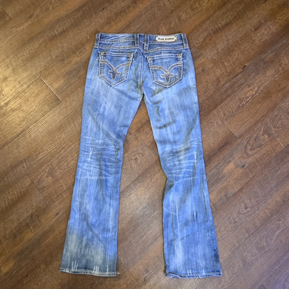 Rock Revival Womens Jeans Denisa Bootcut Low Rise Distressed Bling Sz 29 (30x31) - Picture 4 of 11